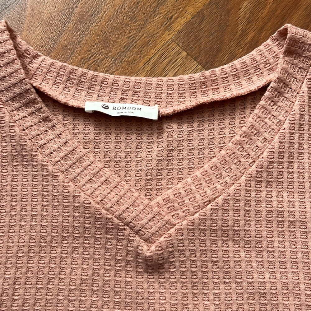 BNWOT Oversized Bombom waffle knit blush pink sleeveless V-neck - Picture 5 of 11